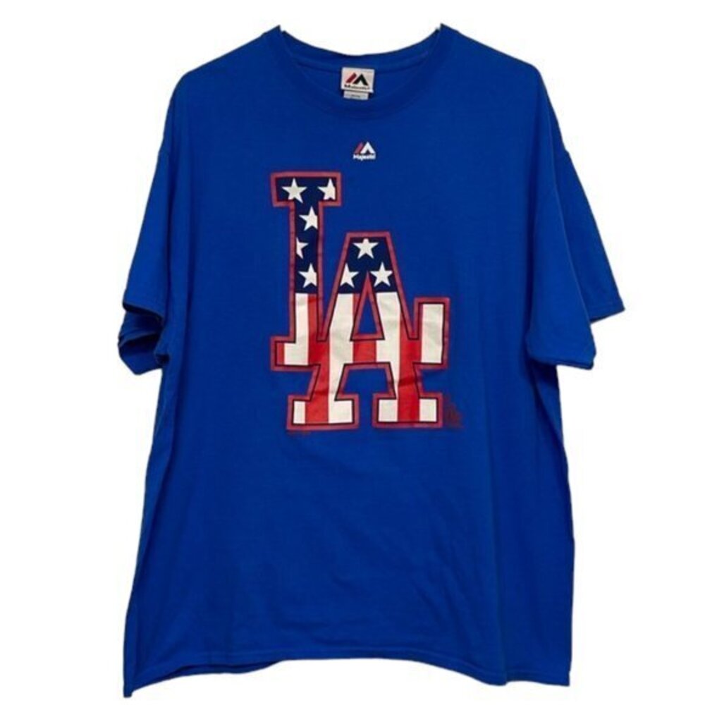 Men's Majestic Los Angeles Dodgers Patriotic Pullover Shirt Size XL GUC #6276